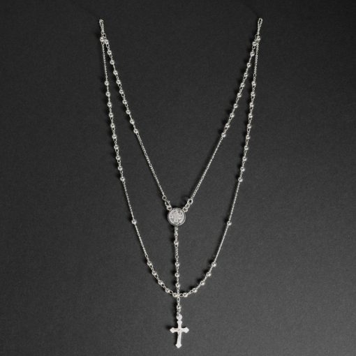 Rosary sterling silver, små bollar och kors, med glansig finish.